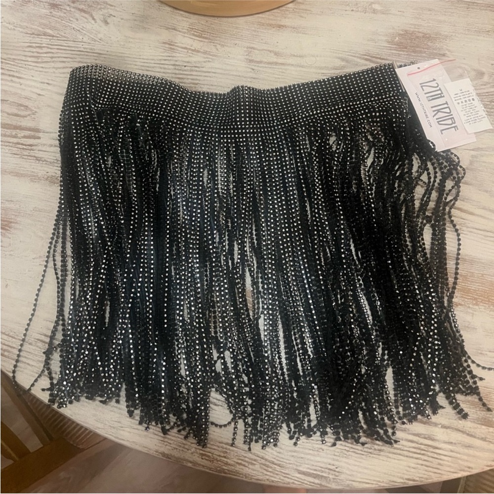 12th Tribe Silver Shimmer Fringe Mini Skirt - Picture 3 of 3